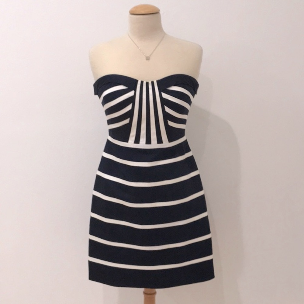 Gianni Bini Strapless Navy and Cream Stripped Dress
